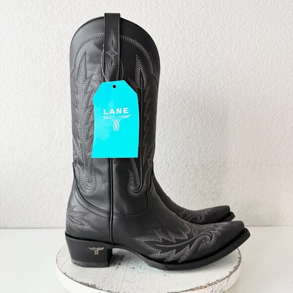 Lane LEXINGTON Womens Cowboy Boots 10 Black Western Cowgirl Mid Calf Pointed Toe - Picture 2 of 11